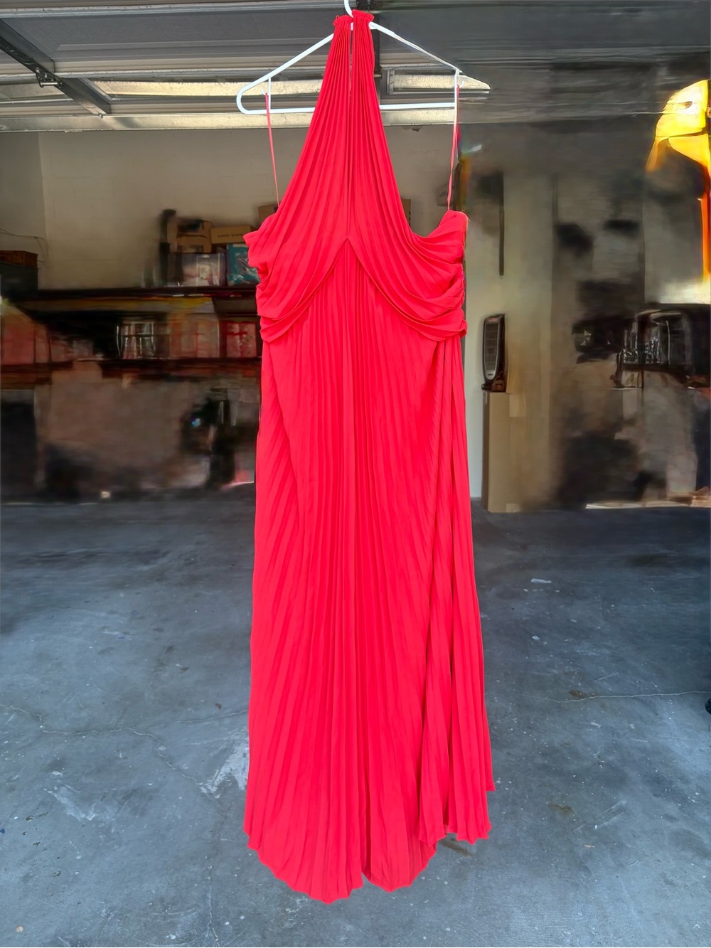 Reiss Bright Red Halter Pleated Maxi Dress